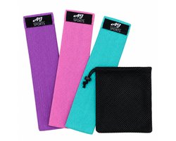AJ-Sports Weerstandsbanden - Booty Band - Resistance band - Fitness elastiek - Paars/Roze/Cyaan - set van 3 - Fitness - Inclusief handleiding en draagtas