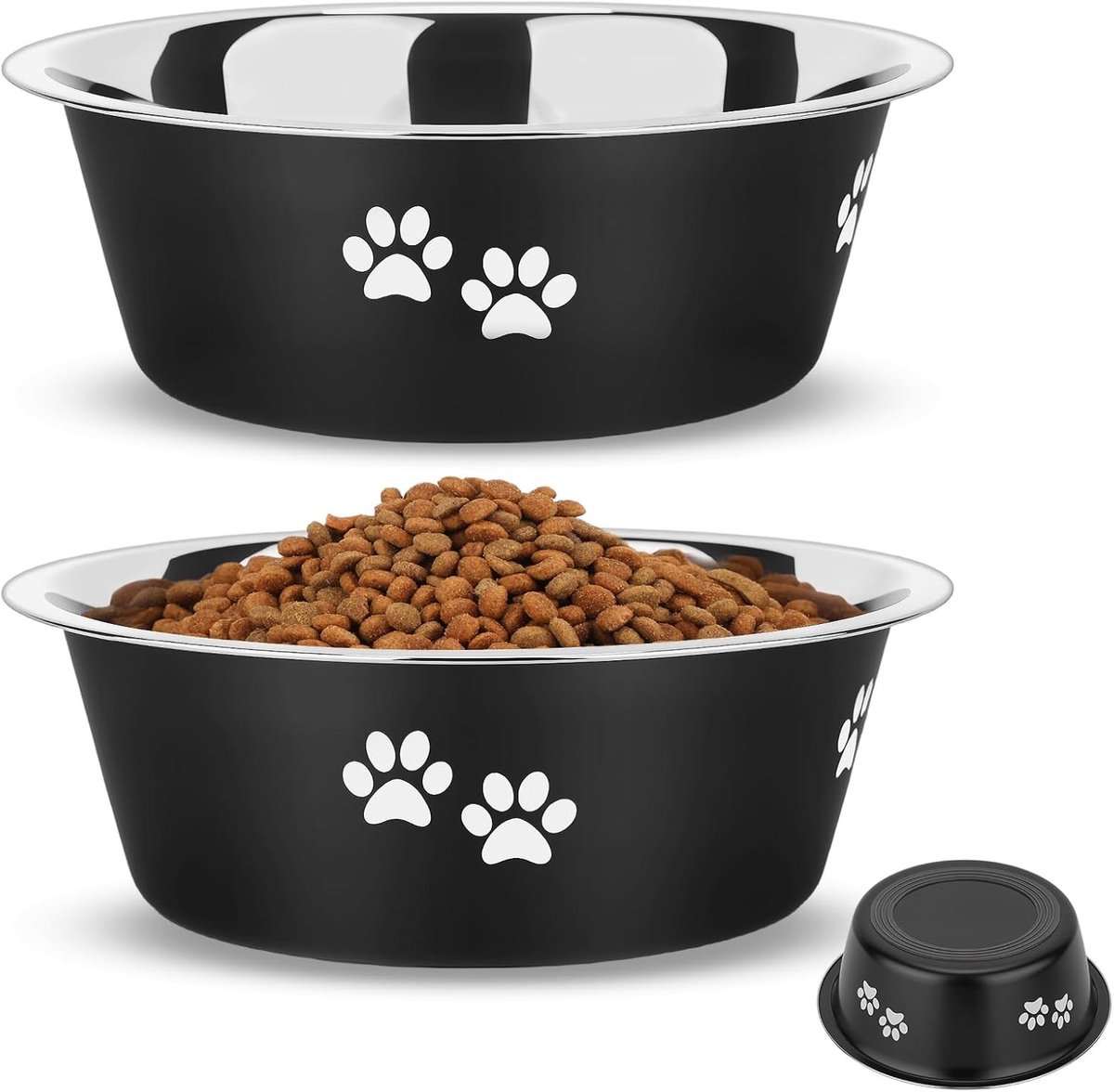 Verhoogde voerbak voor grote hond - Grijs - 23,7 x 8,2 cm - Roestvrijstalen hondenbak met antislip siliconen bodem - Voor middelgrote en grote honden