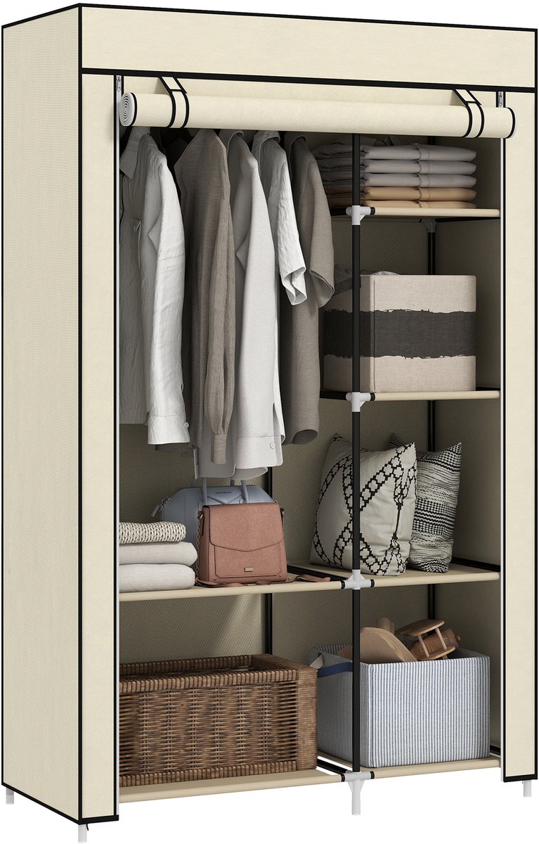 HOMCOM Stoffen Kledingkast - Staal - 103x43x162,5cm - Crème