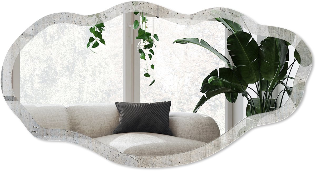 Wallfluent Grijze Textuur Spiegel - Grijs Rechthoekige Spiegel Voor Interieur - Organische Spiegel - Woonkamer, Kantoor, Hal - Industrieel / Loft - 45x90 cm - Totale afmeting 52x97 cm