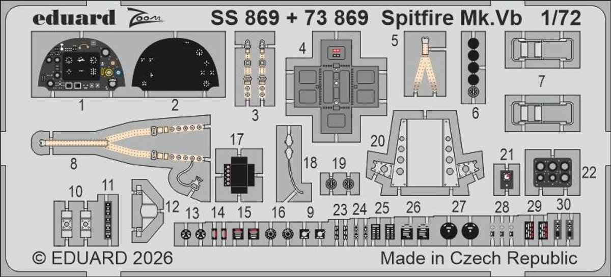 Eduard Modelbouwdecoratie - SS869 Accessoires - Zoom Set voor Supermarine Spitfire Mk.Vb - Photo-etch