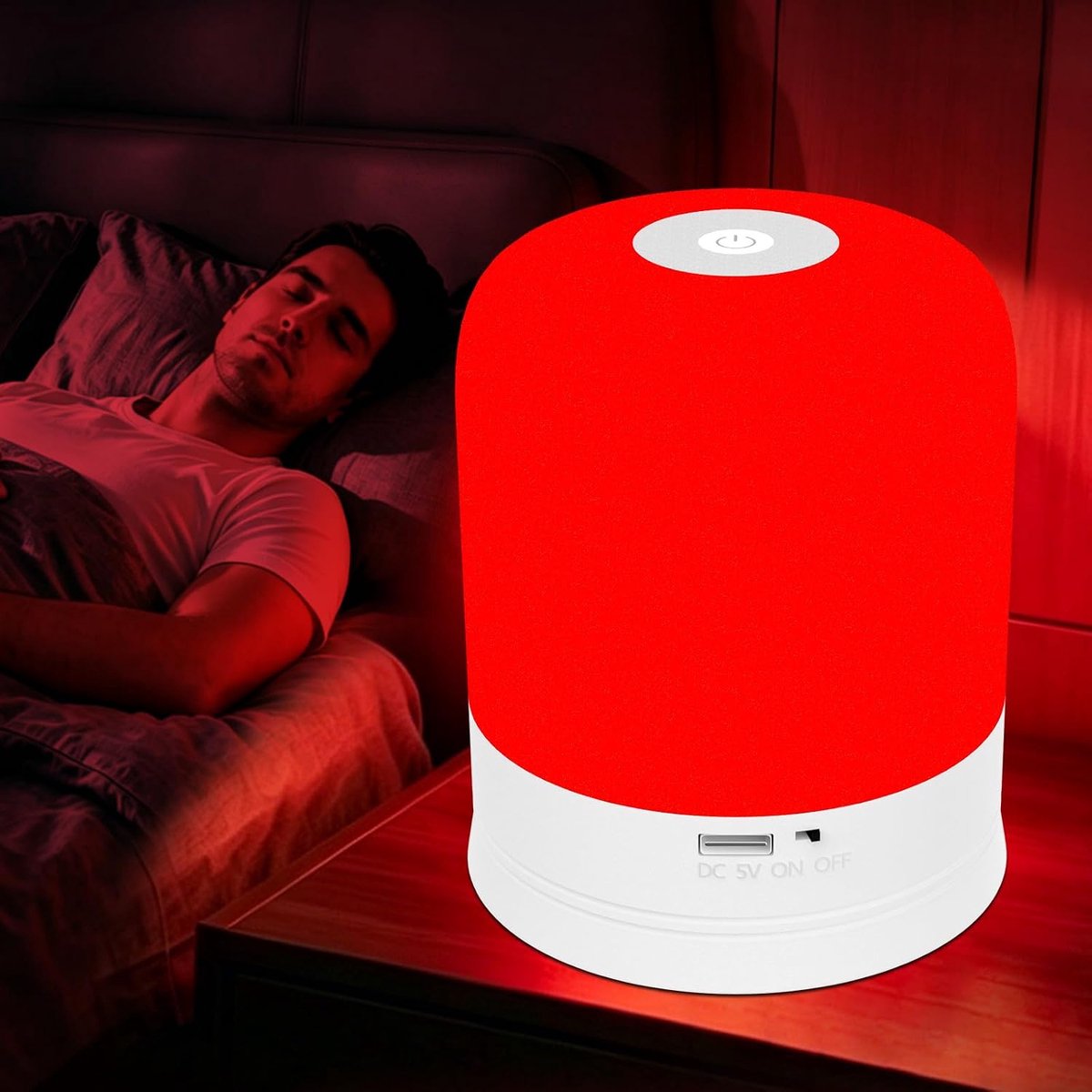 Rood Licht Slaaplamp 670nm, 4 Kleurstanden, Melatonine Ondersteunend, Afstandsbediening, Timer & Dimbaar, voor Slaapkamer, Lezen en Babykamer