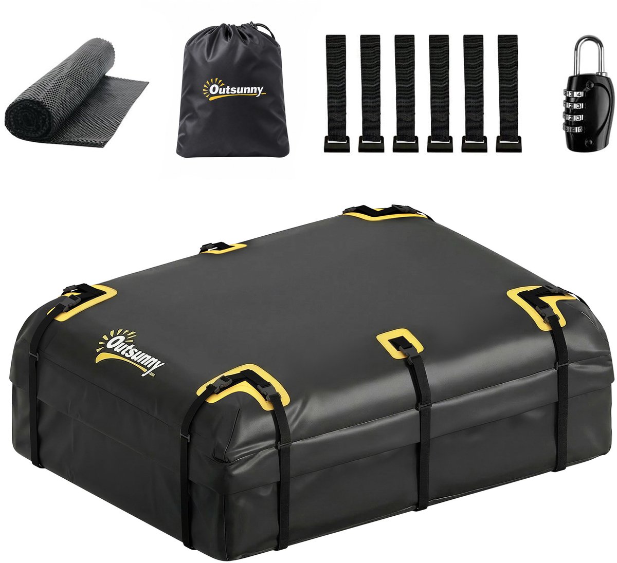 Outsunny Dakbagagedrager-Oxford-weefsel-132L x 100B x 45H cm-Zwart+Geel
