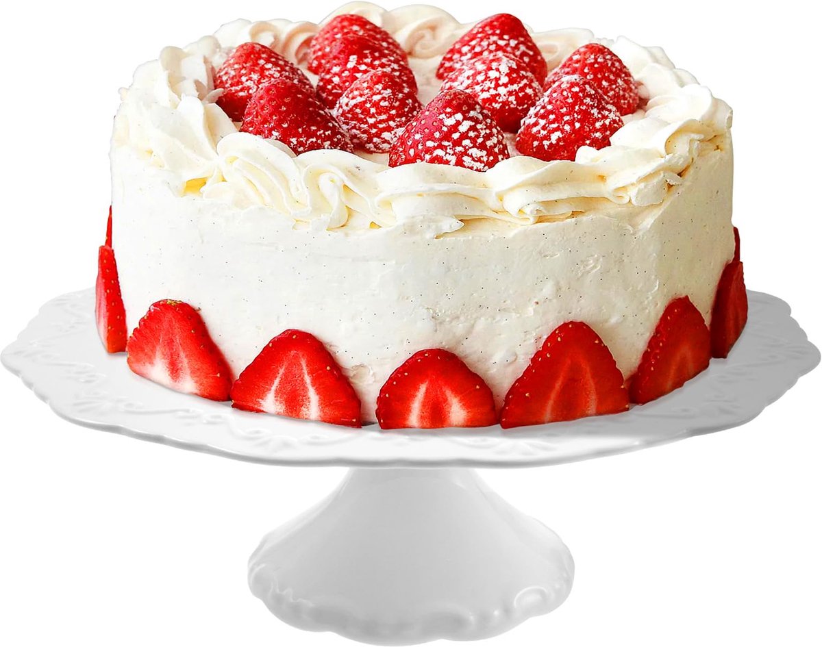 Famanu – Taartbord met voet van keramiek, wit, diameter 25 cm, ideaal voor het serveren van taarten