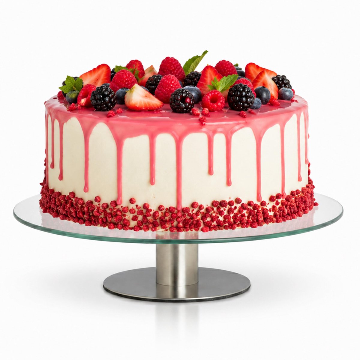 Famanu – Draaibaar taartplateau op voet, Ø 30 cm, voor cake, van glas en roestvrij staal, transparant ontwerp
