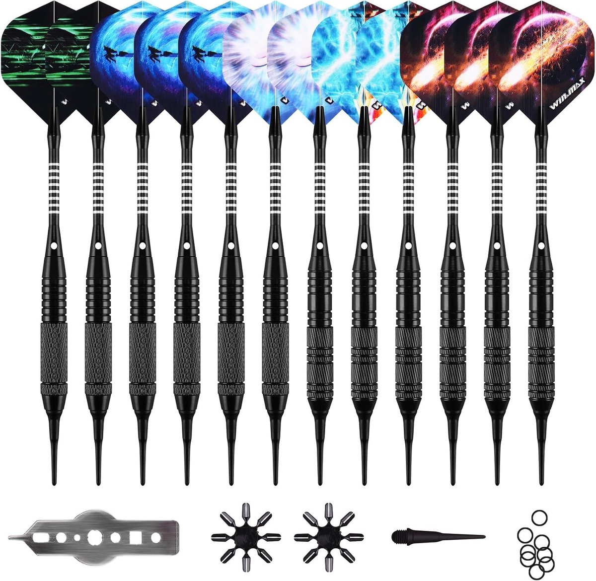 Dart Flights Set met Plastic Tip voor Elektronisch Dartbord, 12 Stuks, Geschikt voor Soft Darts, Diverse Kleuren