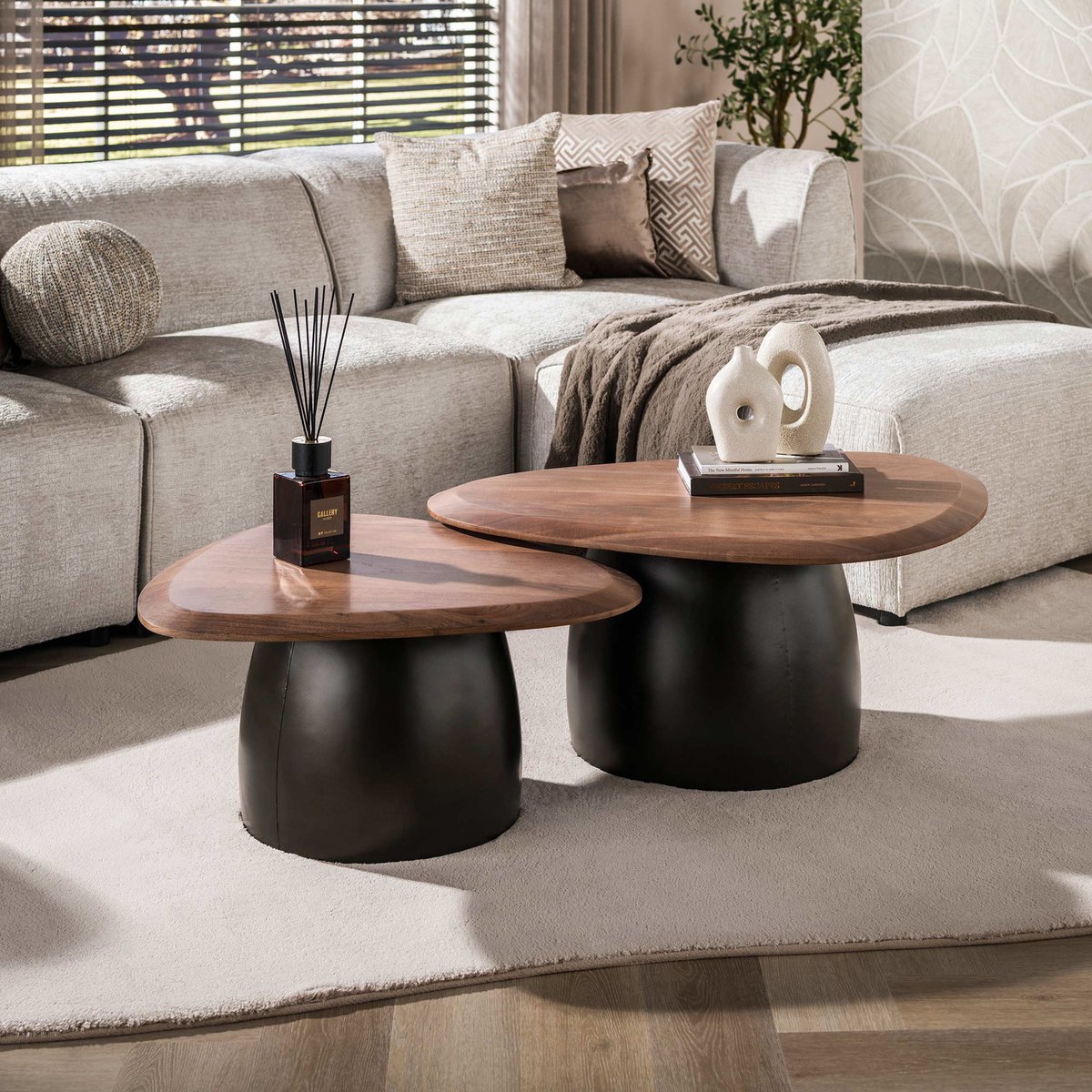 Giga Meubel Salontafel Melta Bruin – Massief Acaciahout – Set van 2