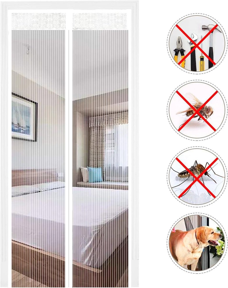 Magnetisch Vliegenhor voor Deuren, Insectenbescherming, 90 x 210 cm, Muggennet, Automatische Sluiting, Ideaal voor Balkon, Woonkamer en Terras, Geen Boren Nodig