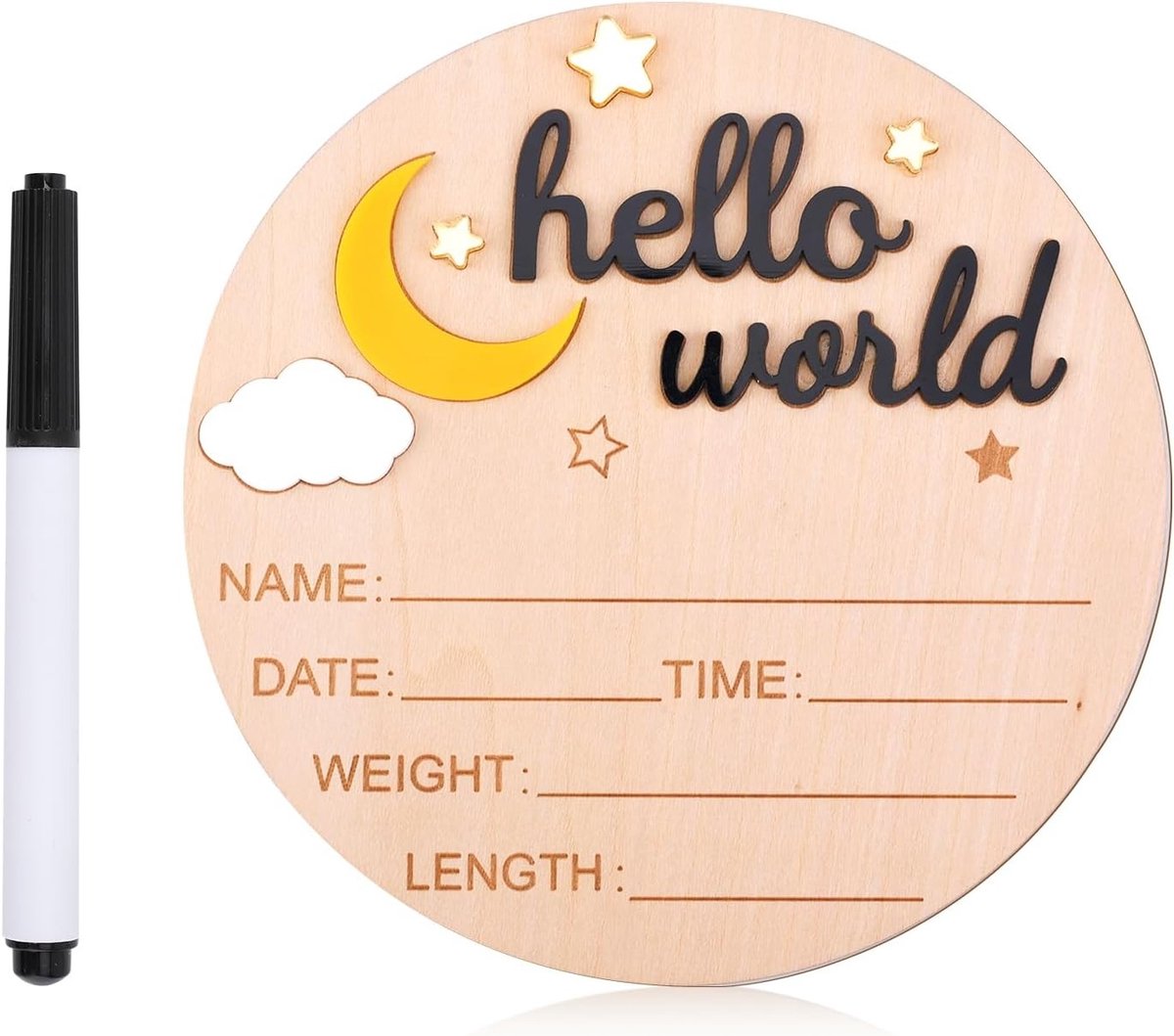 Houten Welkom Bord voor Pasgeborenen, Schattige Geboorteaankondiging, Naamplaatje voor Baby's en Babyshower Fotoproppen (Zwart)