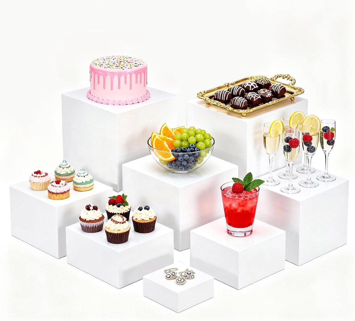 Set van 8 Acryl Buffet en Aperitief Displays - Wit - 3/4/5/6/7/8/9/10 inch - Duurzaam en Stijlvol - Voor Taarten en Desserts