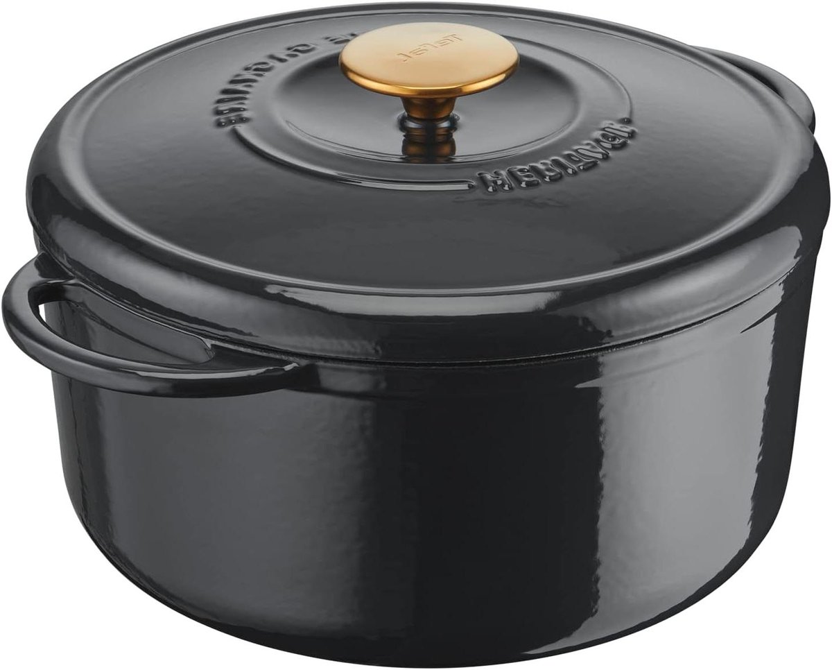 Gietijzeren Stoofpan - Braadpan Condensdeksel - Langzaam Garen - Speciaal Condensdeksel - 5 Liter - Glansgrijs
