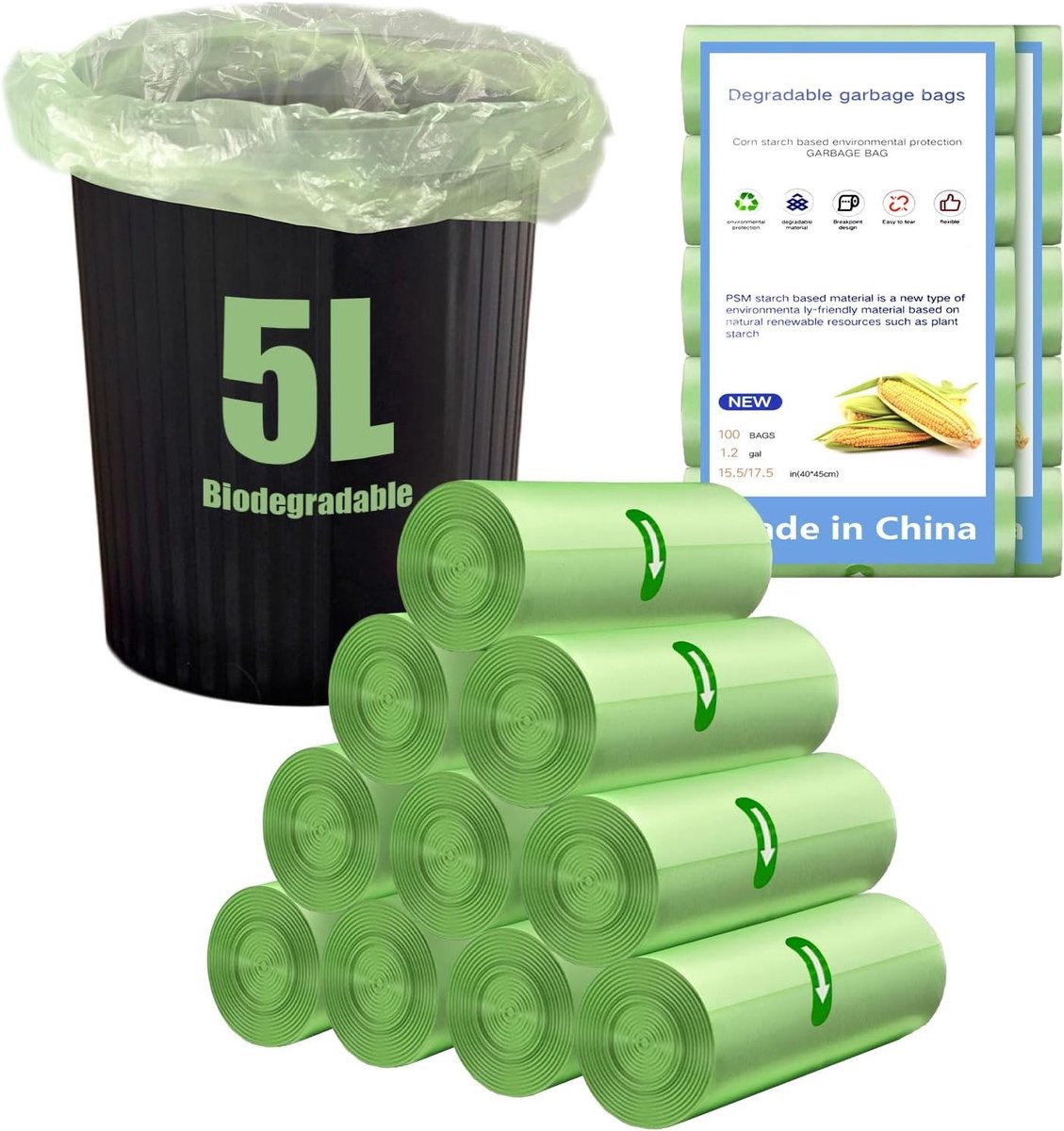 Afvalzakken - Groen - 5L - Scheurbestendige en Lekvrije Vuilniszakken - Voor Thuis en Kantoor