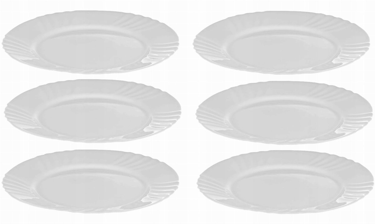 6x Witte Glazen dinerplanken 25 cm