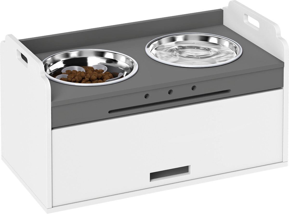 Sogiol® Verhoogde Voerbak met Opbergkast - 2 kommen met antislipringen - 60 x 30 x 35,5 cm - wit