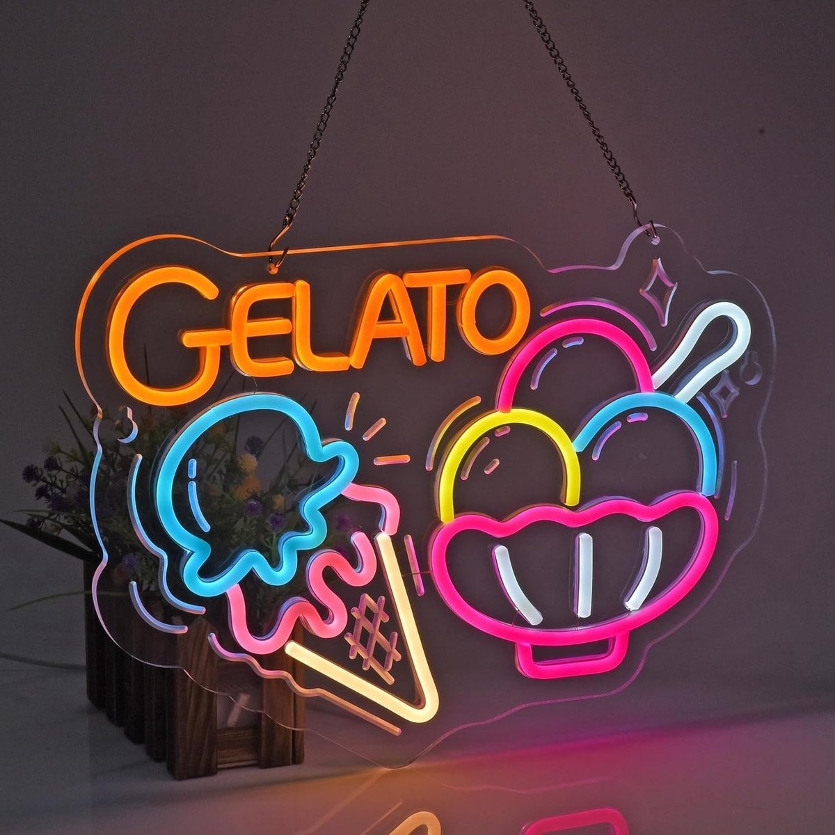 Gelato LED-neonbord - Gelato - Wanddecoratie - Acryl met Instelbare Helderheid - Voor Woonkamers en Bars