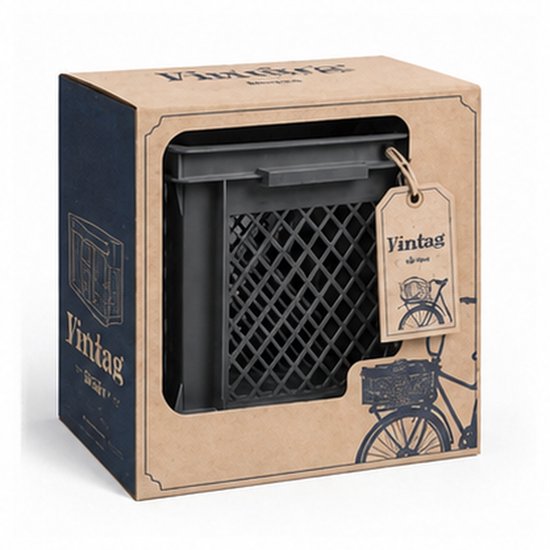 Vintag Fietskrat - 26 Liter - 40 x 30 x 22 cm - Kunststof - Donkergrijs — afbeelding 4