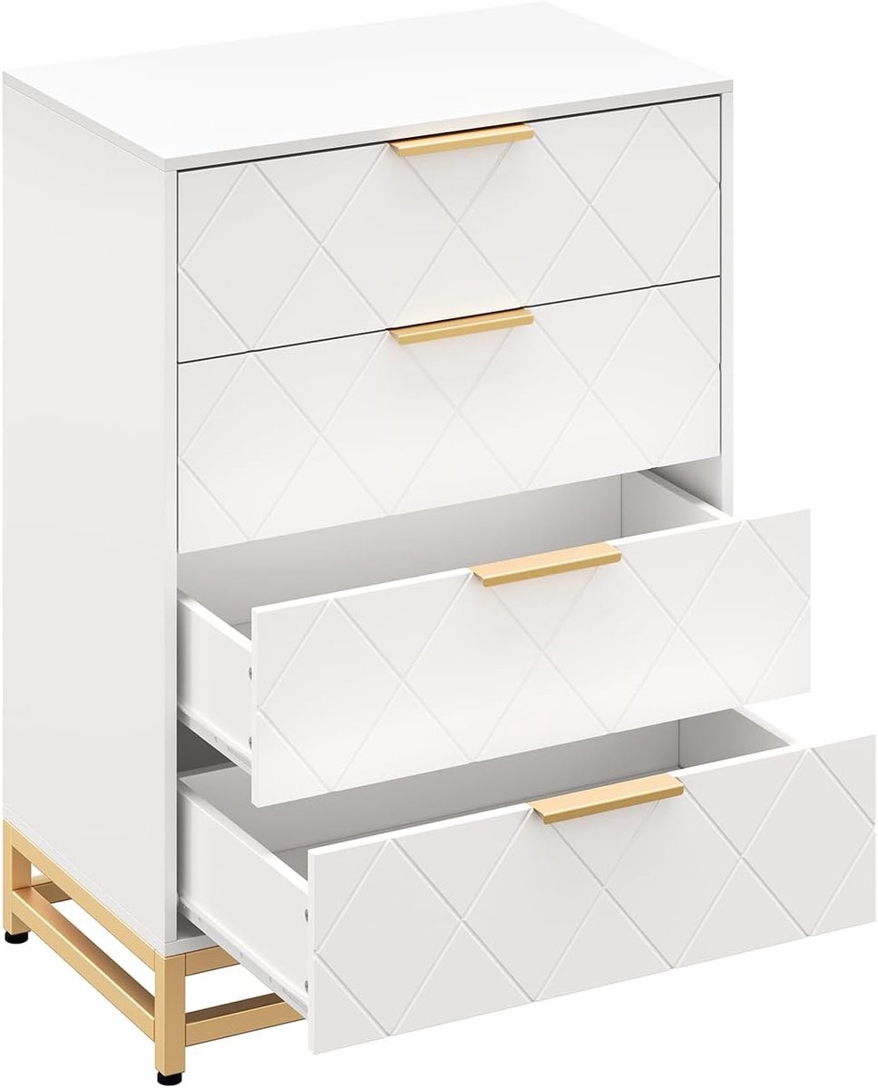 Moderne houten ladekast met 4 lades – Ruime opbergruimte – Metalen handgrepen – Ideaal voor slaapkamer, woonkamer of hal – Strak design – Wit