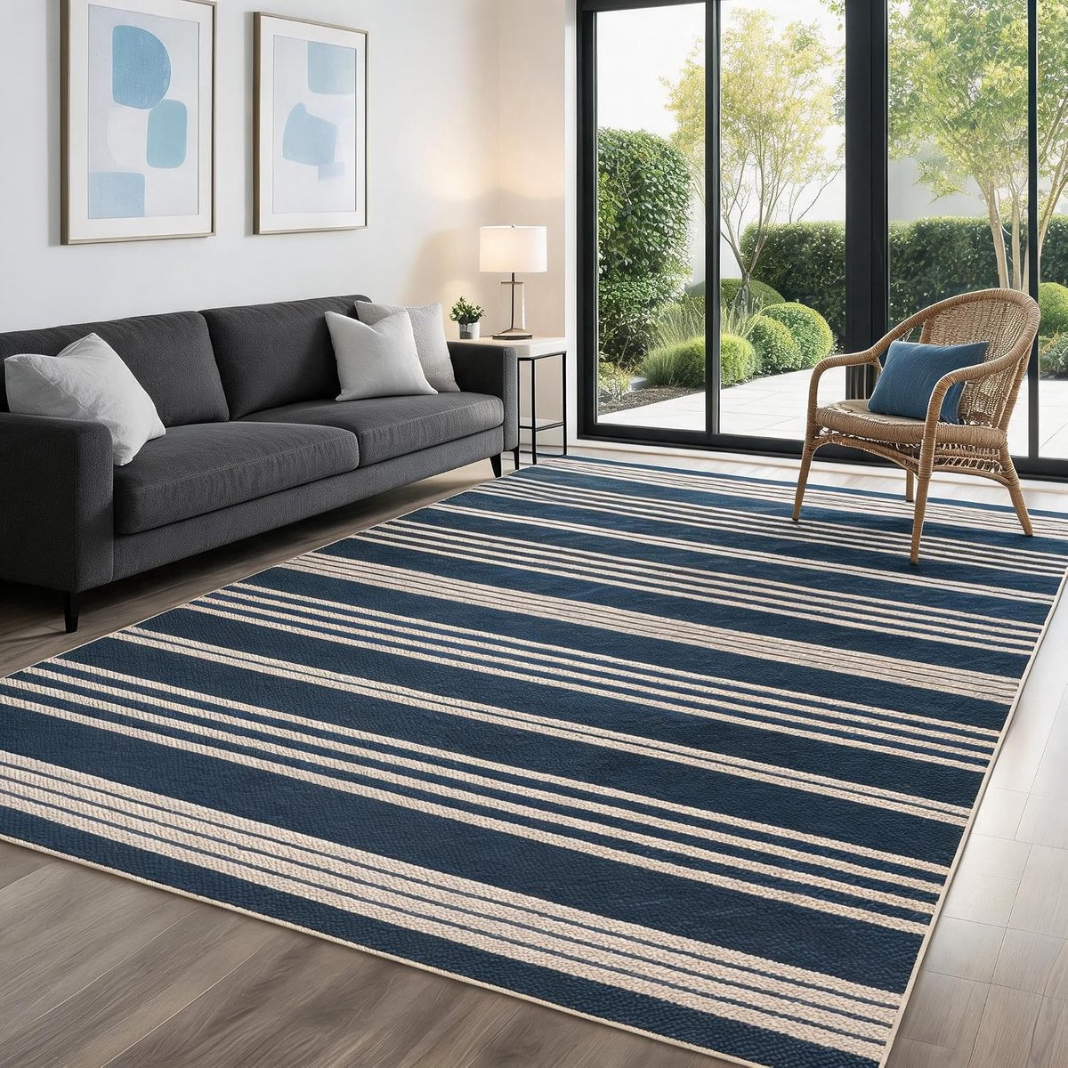 Vloerkleed Modern Linnen Look Marineblauw 120x170 cm Wasbaar Opvouwbaar Woonkamer