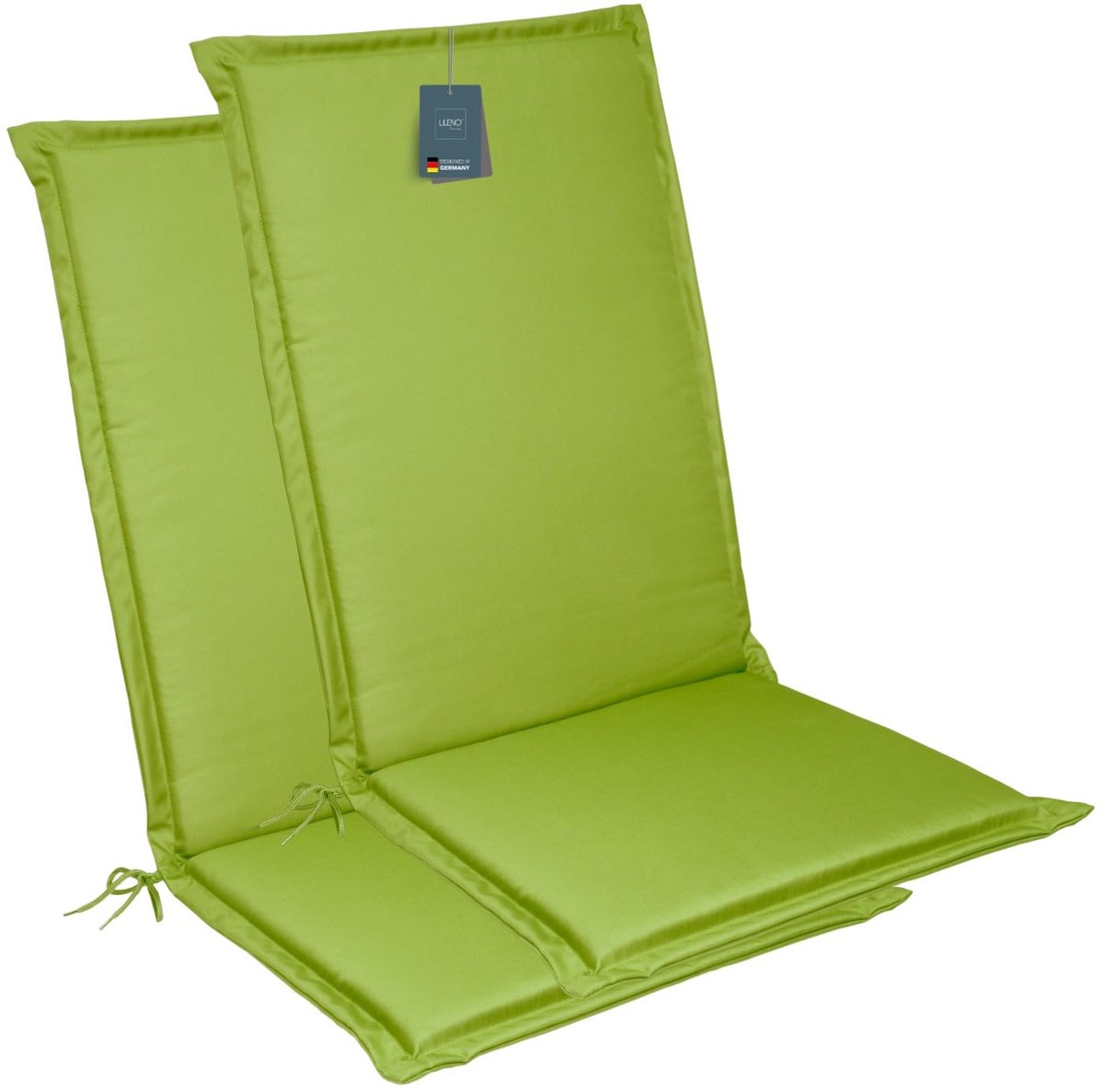 Famanu – Tuinstoelkussens set van 2 voor hoge rugleuningen, comfortabele appelgroene kussens voor tuinmeubelen en klapstoelen