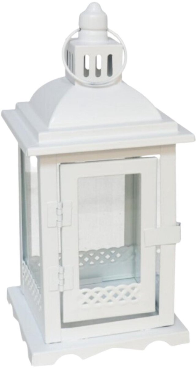 Ibergarden Ambiance Lantaarn / windlicht Portofino - wit - metaal - sfeerverlichting - 11 x 25 cm - voor binnen en buiten