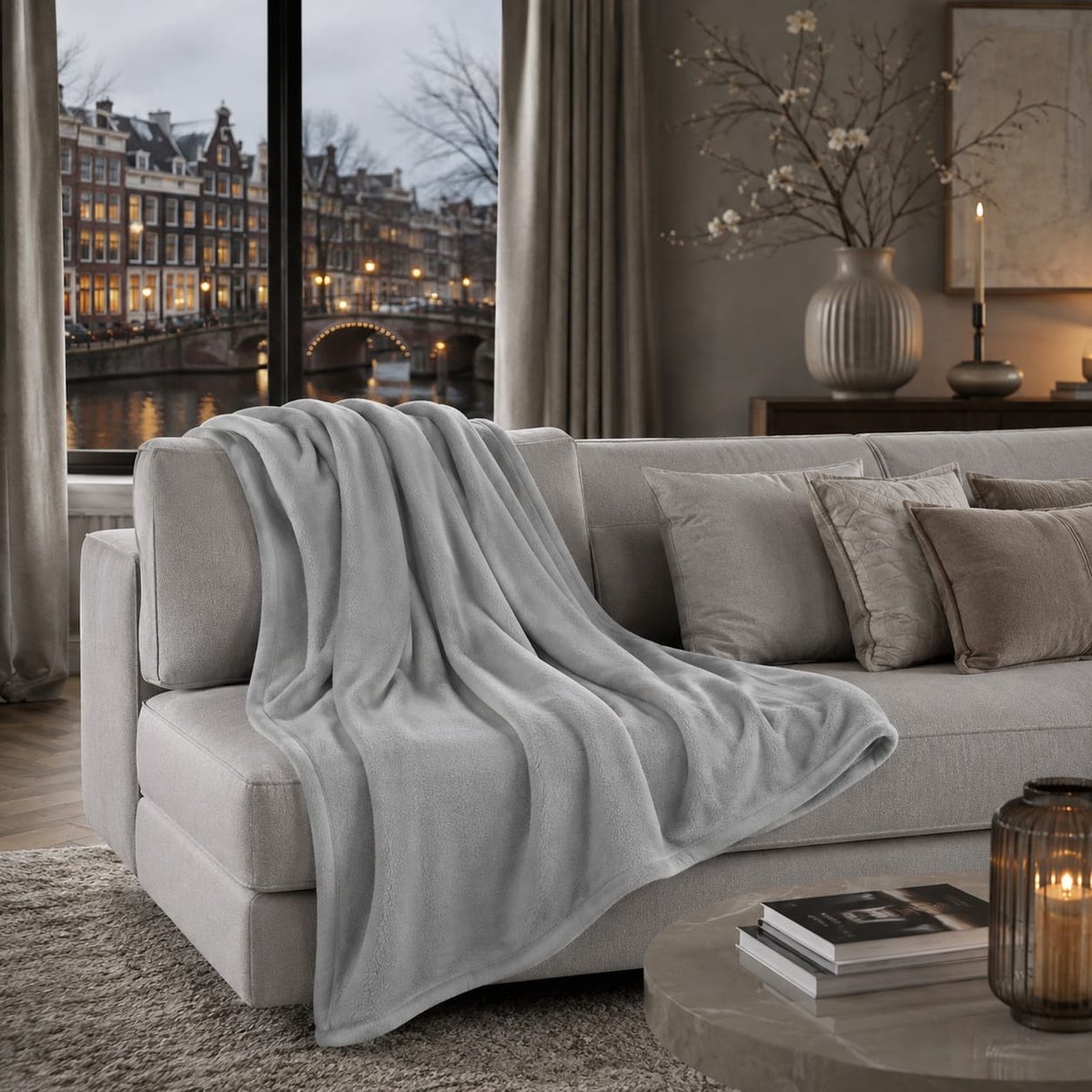 Lano&Go Fleece Deken 270 x 230 cm - Zachte Microvezel Plaid voor Bank en Woonkamer, Grijs