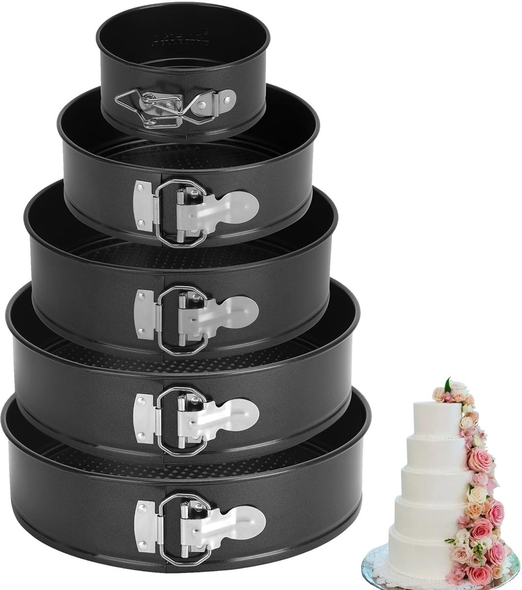 Famanu – Set van 5 ronde springvormen, taartvormen van 18 cm tot 26 cm, met antiaanbaklaag van koolstofstaal, springvorm met hefbodem voor taarten