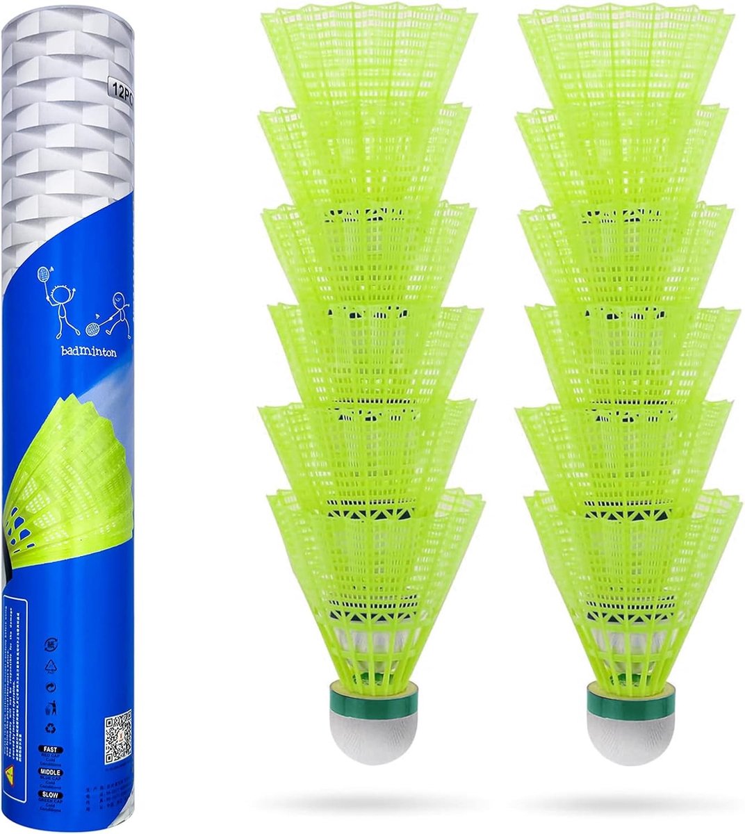 Badminton Shuttlecocks - Geel - 12 Stuks - Duurzame Nylon Shuttles - Voor Entertainment en Training