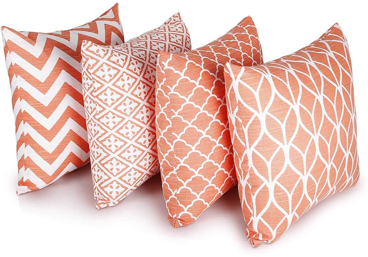 Famanu Decoratieve vierkante kussenhoezen, set van 4, koraal, 45 x 45 cm, voor een stijlvolle uitstraling Zwart