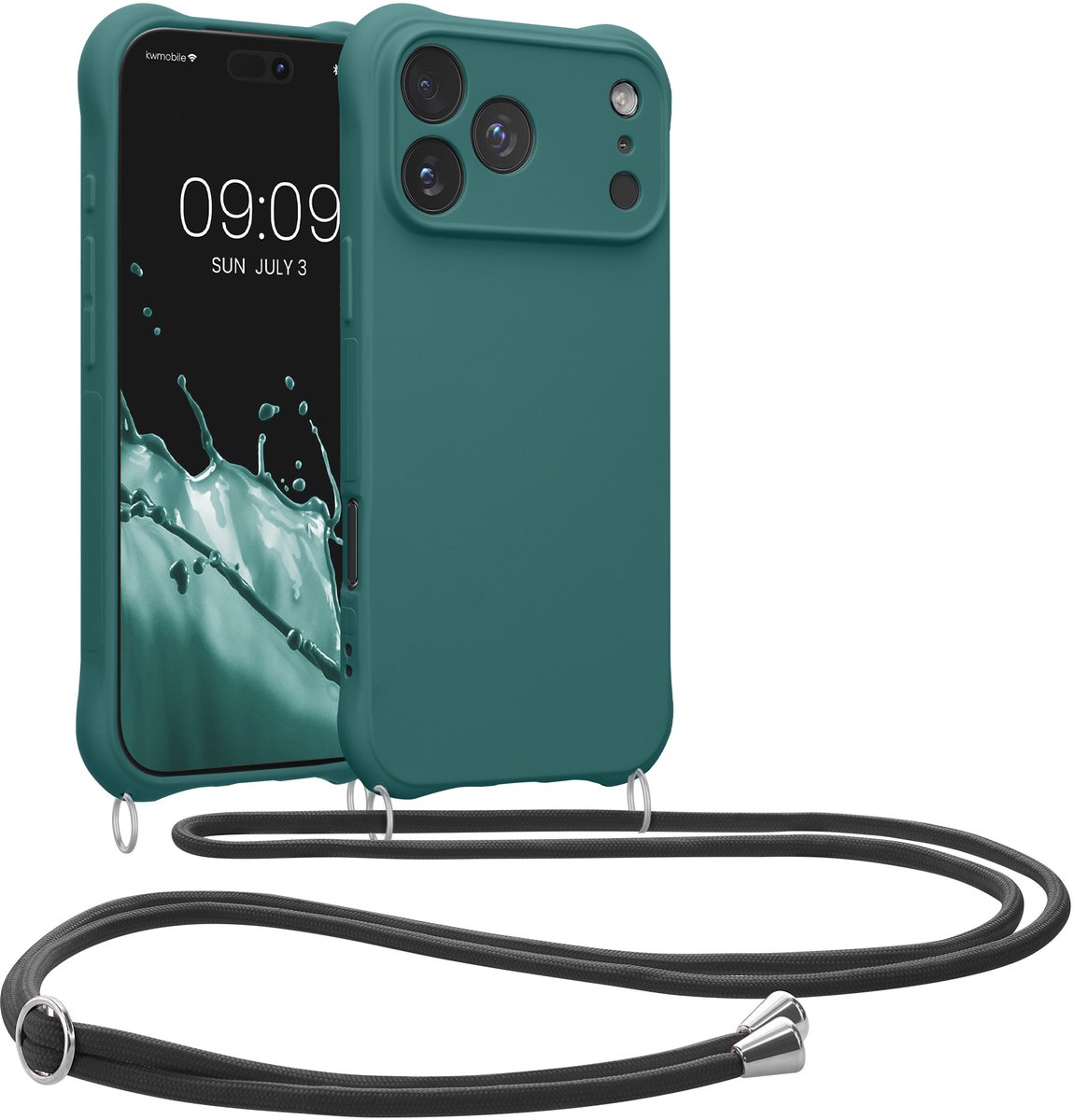 kwmobile telefoonhoesjegeschikt voor Apple iPhone 18 Pro Max / iPhone 17 Pro Max - Hoesje van siliconen met telefoonkoord - In petrol