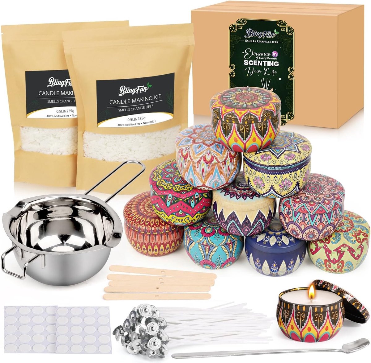 Kaarsen Maken Kit - Multikleur - 10 Stuks - Sojawas en Benodigdheden - Voor Volwassenen