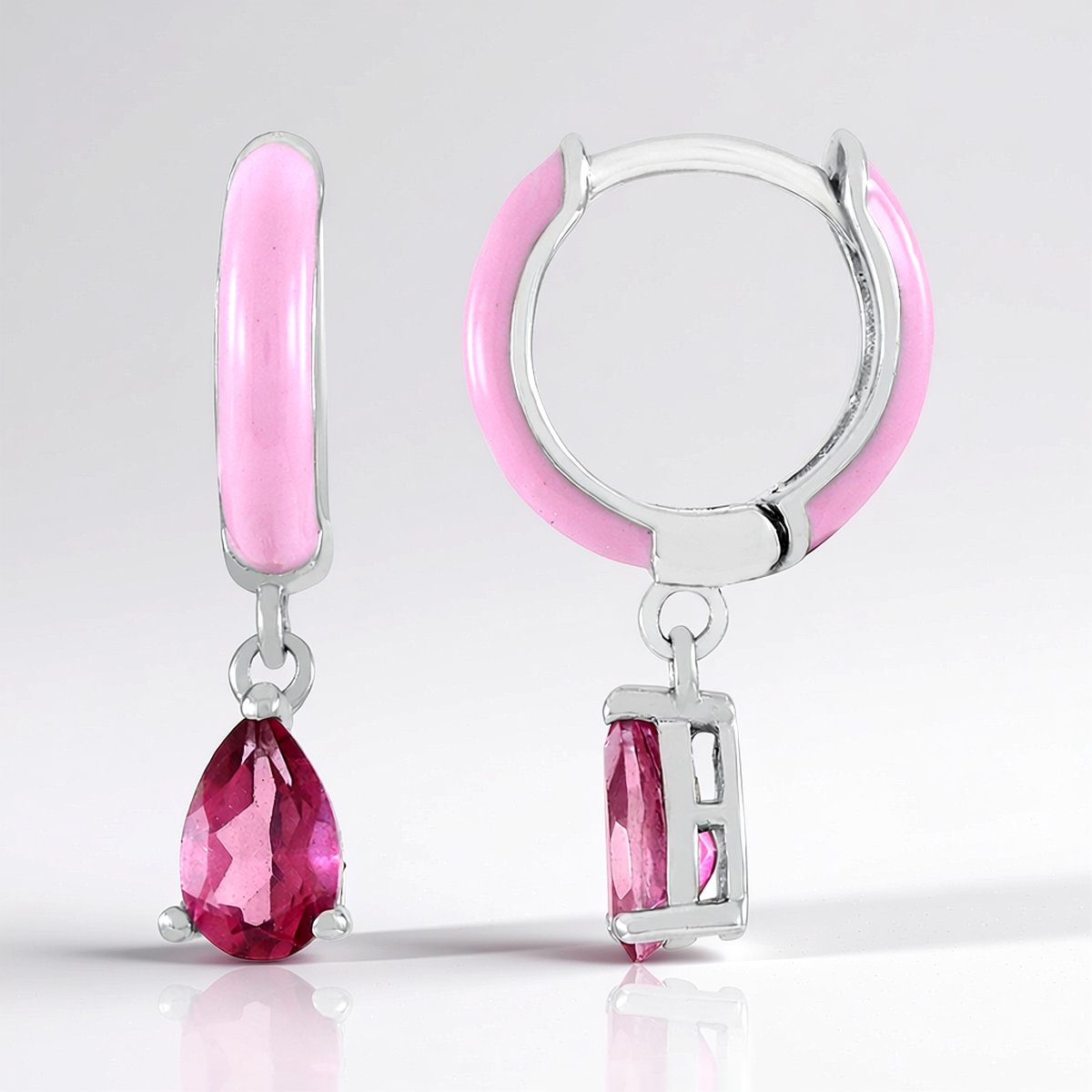 Cavill - Zilveren Oorbellen 925 Sterling - Platina Coating - Roze Topaas 0,954 ct - Peervormig Geslepen - Elegante Druppelvormige Dames