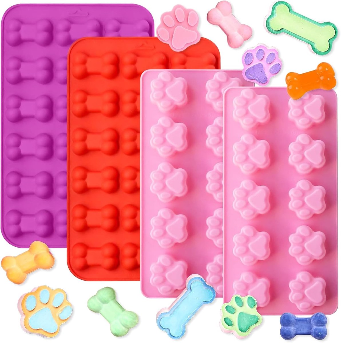 Siliconen Bakmat voor Hondenkoekjes - 4-delige Set voor Zelfgemaakte Hondensnacks, Chocolade en Koekjes, BPA-vrij en Ideaal voor Hondenliefhebbers