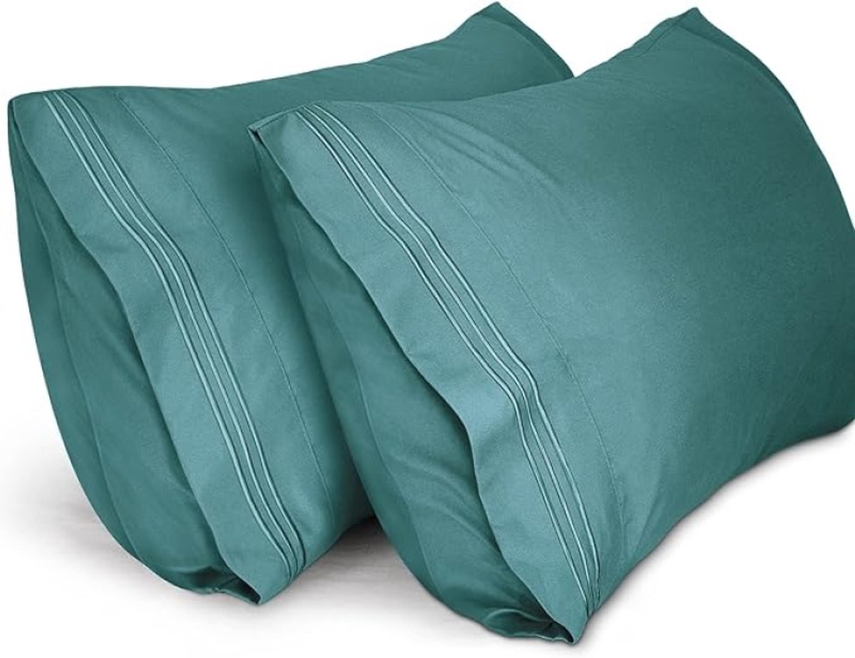 Lux Kussenslopen 2 Stuks 40x80 cm Geborduurd Zachte Kussenslopen van Geborsteld Microvezel, Machinewasbaar Kreukvrij Ademend, Groen