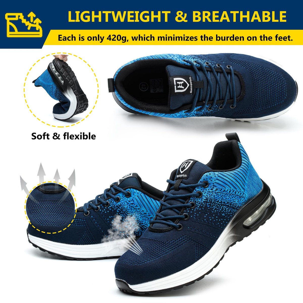 Baofular Safety Shoes for Men Women, Werkschoenen Heren Dames, Veiligheidsschoenen met Stalen Neus Antislip Work Shoes - ShopVlot