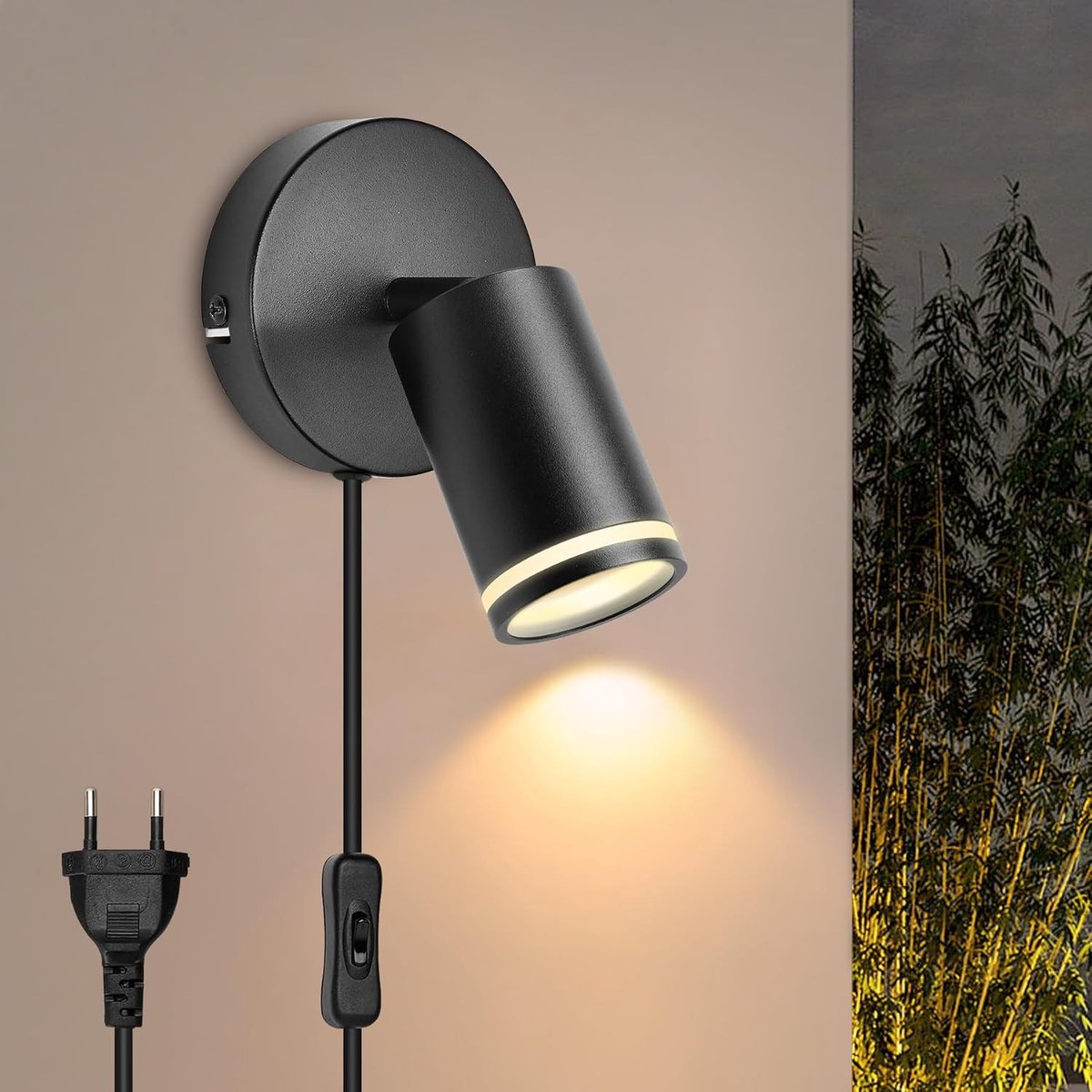 Wandlamp met schakelaar - Zwart - Wandlamp met Stekker - Draaibare Wandspot voor Binnen - Voor Woonkamer en Slaapkamer