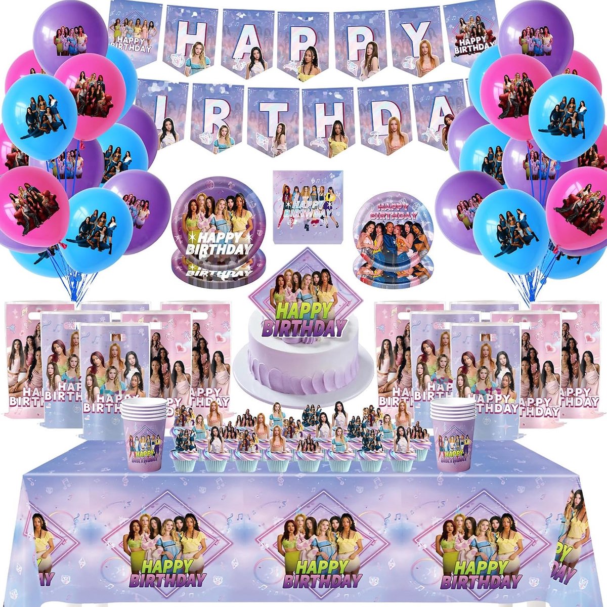 SnelShoppen - Katttsseye Verjaardagsdecoratie, 105 Stuks, Partytafelset, Feestdecoratie, Banner, Taartdecoratie, Papieren Bekers, Silicone Ballonnen