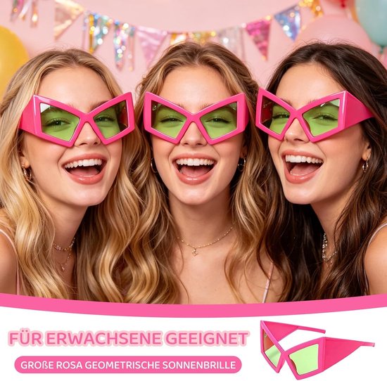 Grappige Zonnebril - Roze - 15 x 7 x 14 cm - Geometrisch Montuur met Groene Glazen - Voor Dames en Heren — afbeelding 4