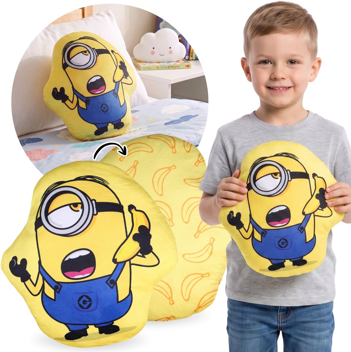 Minions ZACHT Sierkussen, decoratief voor de kamer, VELOURS vormkussen 31x34 cm OEKO-TEX