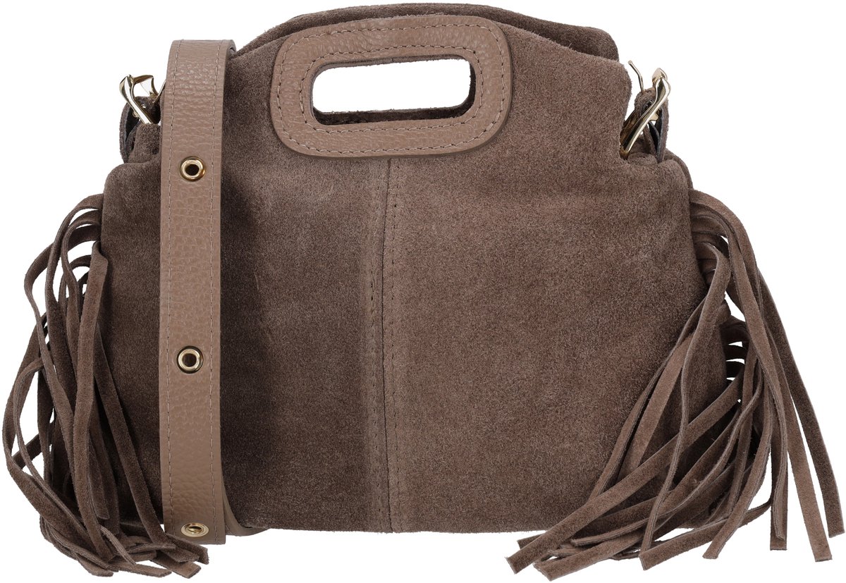 Charm London Vittoria Handtas - Suède Leer - Schoudertas - Crossbodytas - Afneembare Schouderband - Franjes - Leren Dames Tas - Donkertaupe