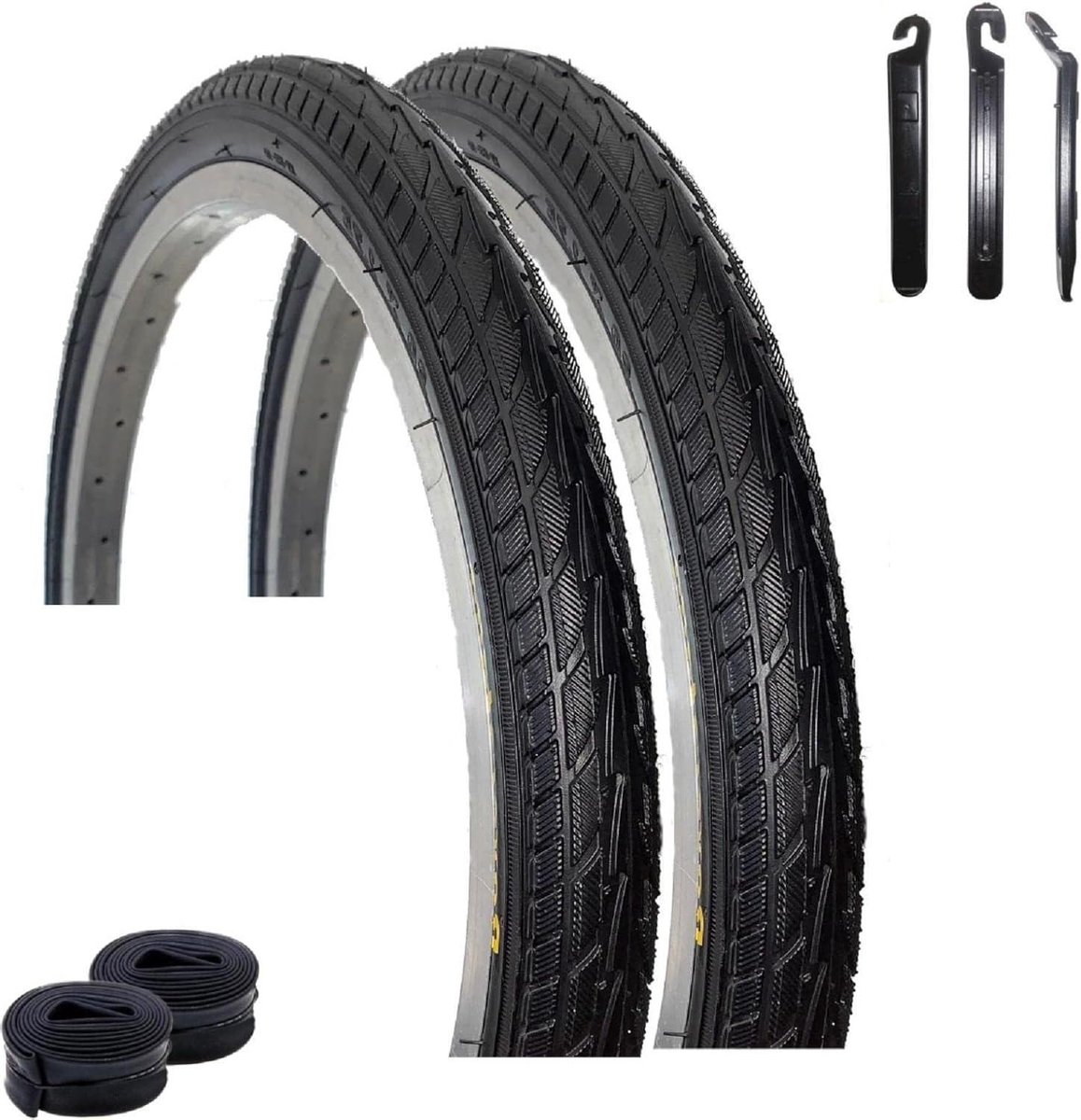 Fietsbanden Set - Banden en Binnenbanden - Fietsen Onderhouden - Inclusief Bandenlichters - 24 x 1.75 inch - Zwart