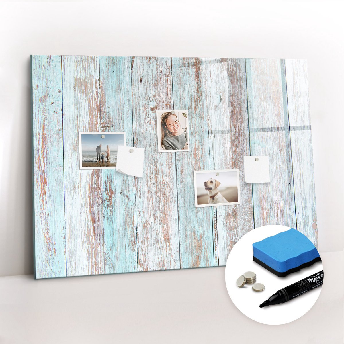 Tulup Whitebord - Pastelkleurig hout - 100 x 70 cm - Turkoois Magneetbord Design - Inclusief Gratis Magneten & Marker & Spons - Design Memobord - Foto Magneetbord - Ideeënbord Thuiswerkplek