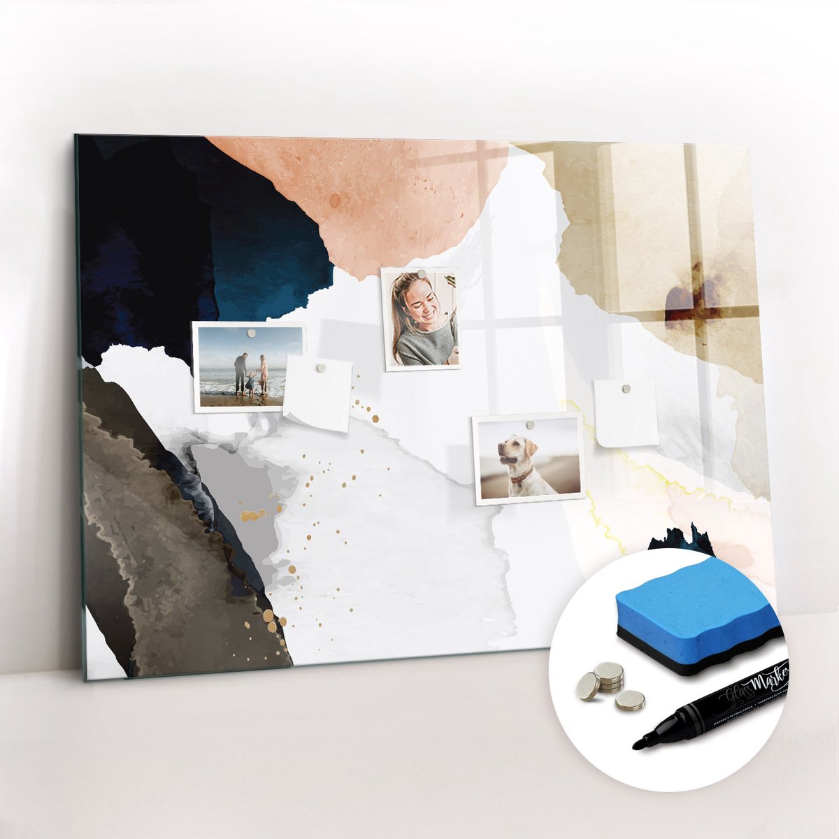 Tulup Whitebord - Abstractiepunten - 100 x 70 cm - Veelkleurig Magneetbord Foto - Gratis 5 Sterke Magneten + Whiteboard Marker & Wisser - Interieur Accessoires Kantoor - Memo Magneetbord - Inspiratiebord Kantoor