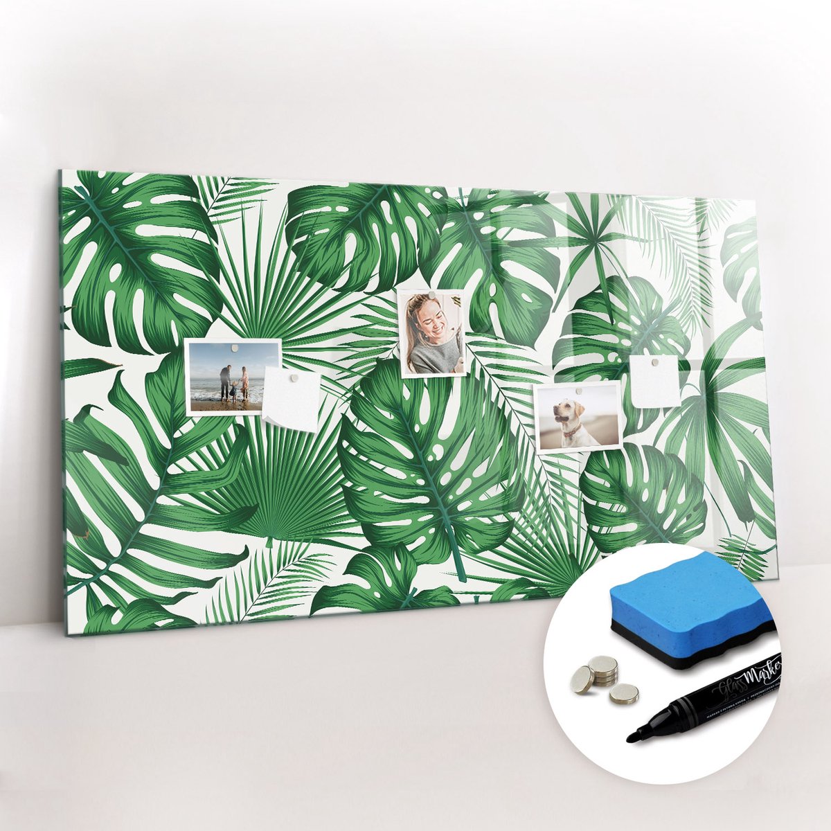 Tulup Whitebord - Groene monstera bladeren - 120 x 60 cm - Groente Magnetisch Bord Kind - Gratis 5 Sterke Magneten + Whiteboard Marker & Wisser - Organizer Muur - Magneetbord Rechthoekig - Organiseer Je Bureau