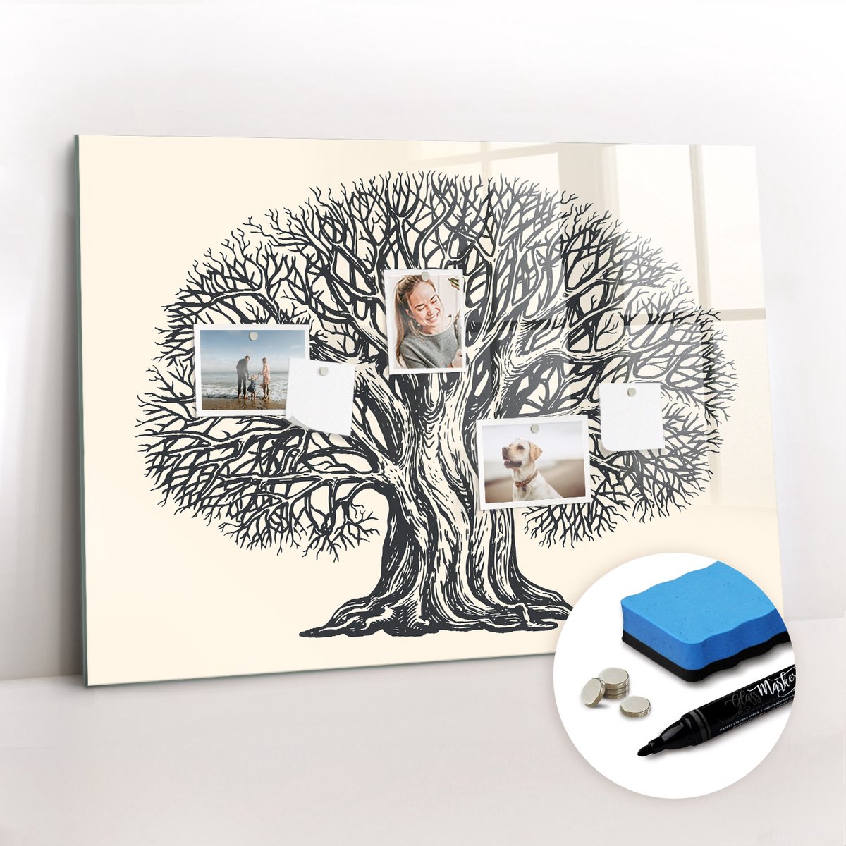 Tulup Whitebord - Grote boom natuur - 100 x 70 cm - Grijs Magnetisch Bord Kind - Gratis 5 Sterke Magneten + Whiteboard Marker & Wisser - Decoratief Magnetisch Bord - Memo Magneetbord - Ideeënbord Thuiswerkplek