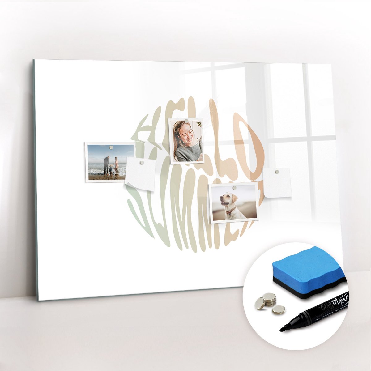Tulup Whitebord - Hallo zomer - 100 x 70 cm - Veelkleurig Magnetisch Bord Kind - Gratis 5 Sterke Magneten + Whiteboard Marker & Wisser - Scandinavisch Design Bord - Magneetbord Design - Organiseer Je Bureau