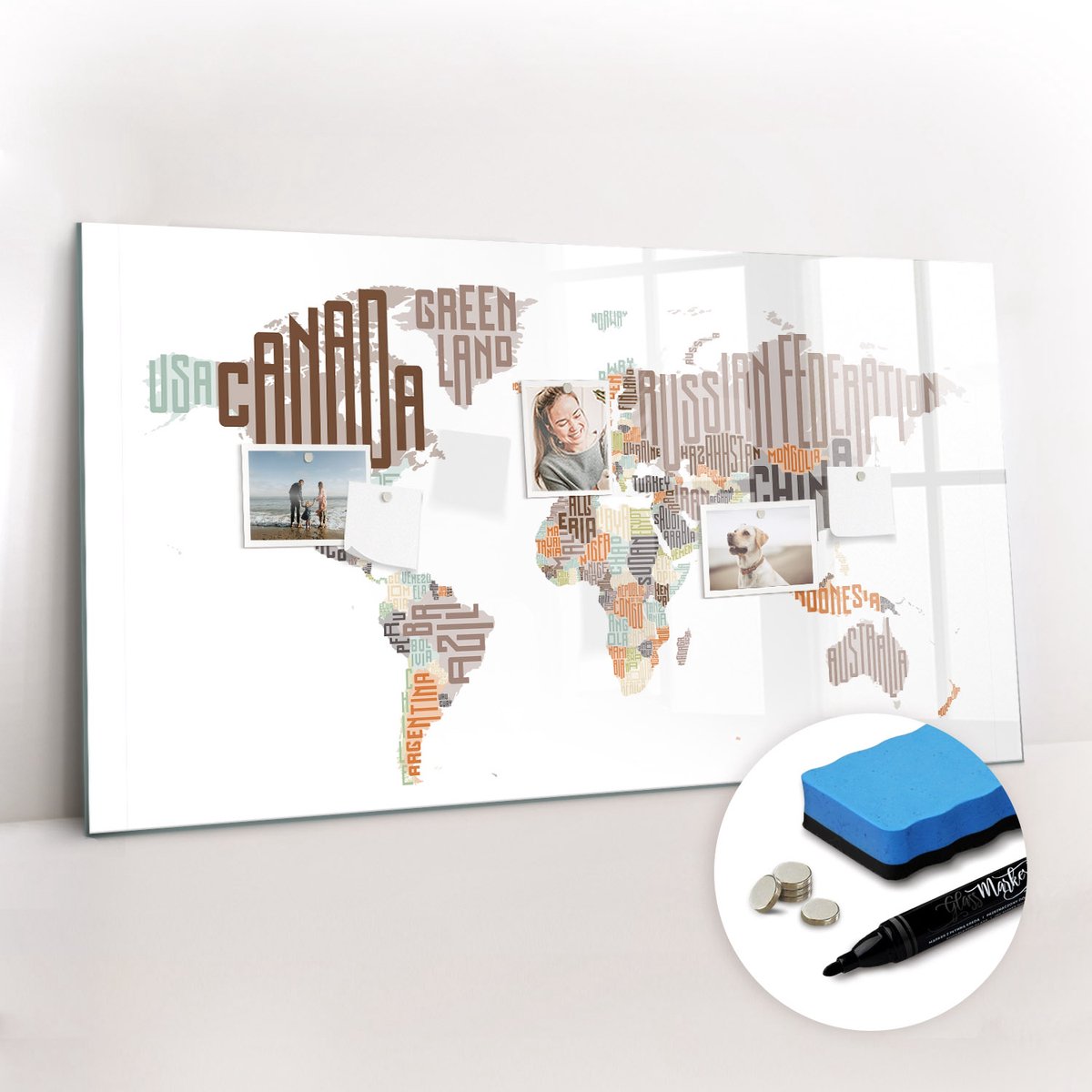 Tulup Whitebord - Kaart gekleurde letters - 120 x 60 cm - Bruin Magnetisch Bord - Gratis 5 Sterke Magneten + Whiteboard Marker & Wisser - Moderne Wanddecoratie - Magneetbord Keuken - Notitiebord Werkplek