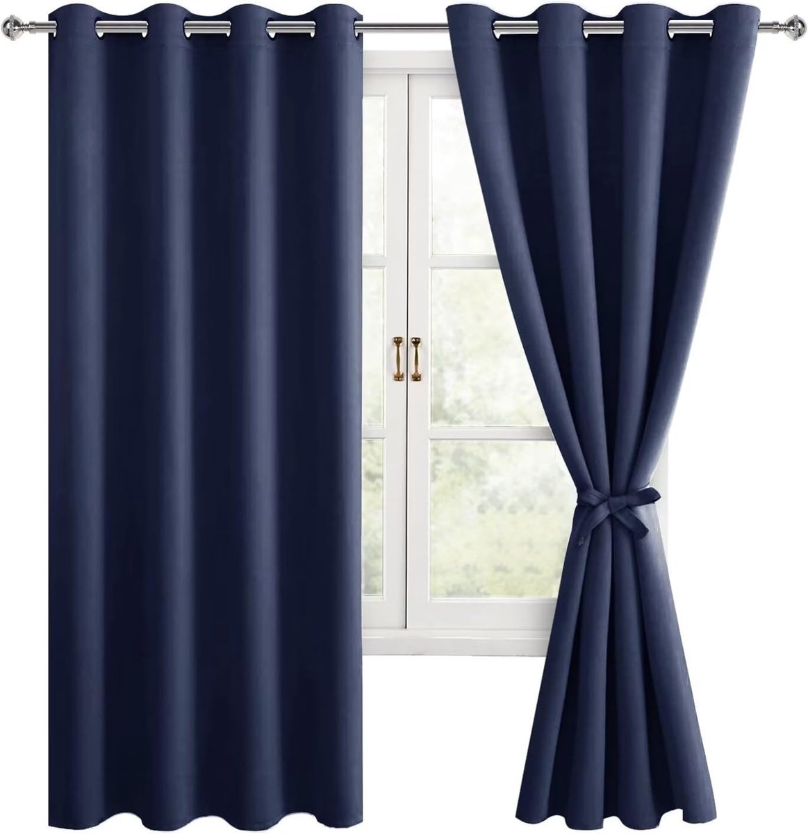 Verduisteringsgordijnen met ringen, donkerblauw, ondoorzichtig, 2 stuks, 132 x 160 cm (breedte x hoogte), zachte schuifgordijnen voor slaapkamer, woonkamer enz.