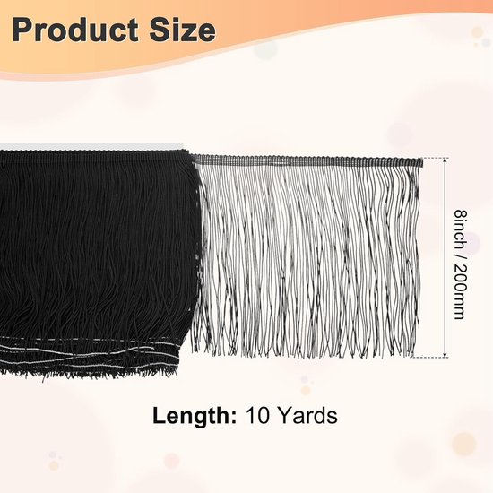 METERXITY Chainette franjes, 20 cm polyester vlecht kwastjes trim voor doe-het-zelf ambachten/Latijnse jurk/lampenkap decoratie/trouwjurk/naaien/kleding franje garen [zwart] — afbeelding 2