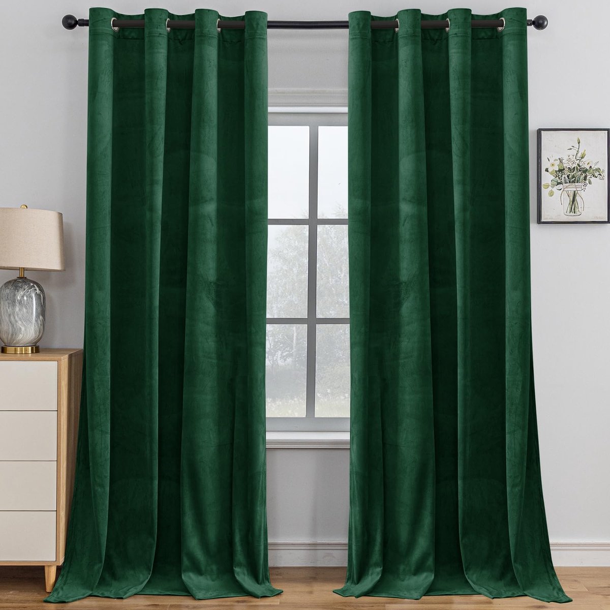 Gordijnen Set Van 2, 140 X 245CM(BxH), Thermisch Verduisteringsgordijn, Ondoorzichtig Gordijn Met Oogjes, Thermogordijn Woonkamer Slaapkamer, Geluidsisolatie, Donkergroen