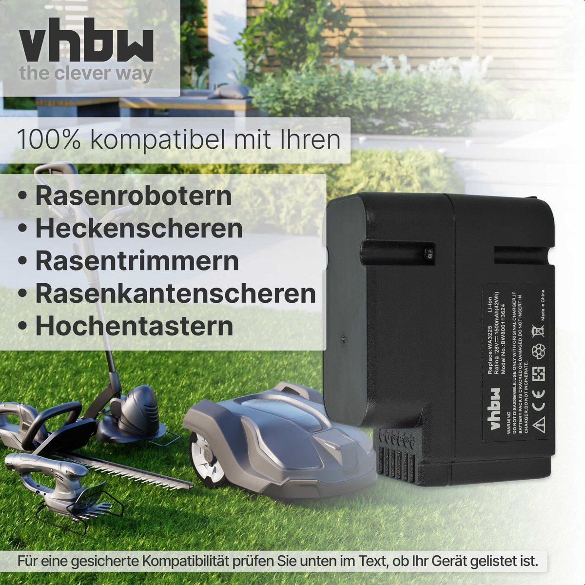 vhbw Vervangende accu voor Worx WA3226, WA3565, WA3225 grasmaaiers (1500mAh 28V Li-Ion) thumbnail 4